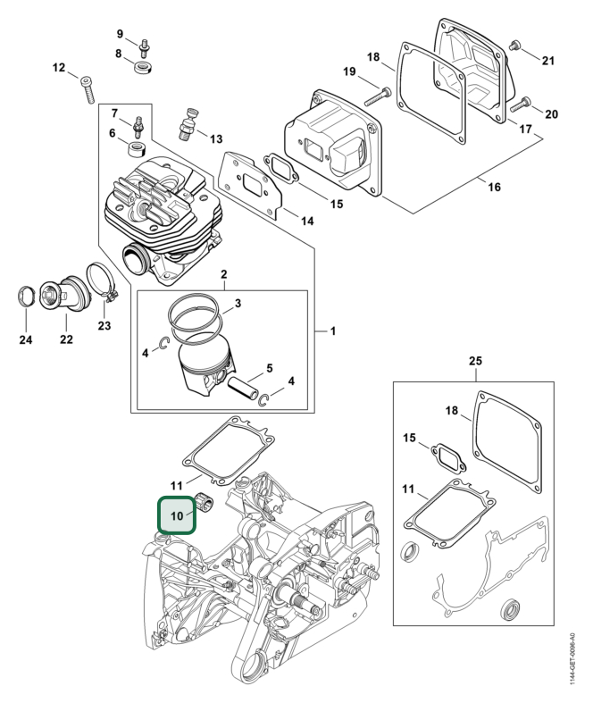 Schema tecnico STIHL MS 661 C-M W, MS 661 C-M, ricambio 95120033286 evidenziato in posizione 10