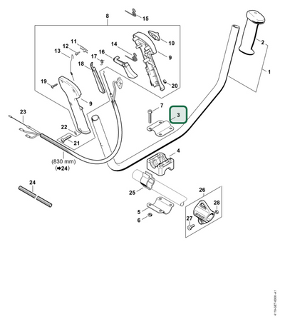 Schema tecnico STIHL FS 180, FS 160, ricambio 41377910900 evidenziato in posizione 3