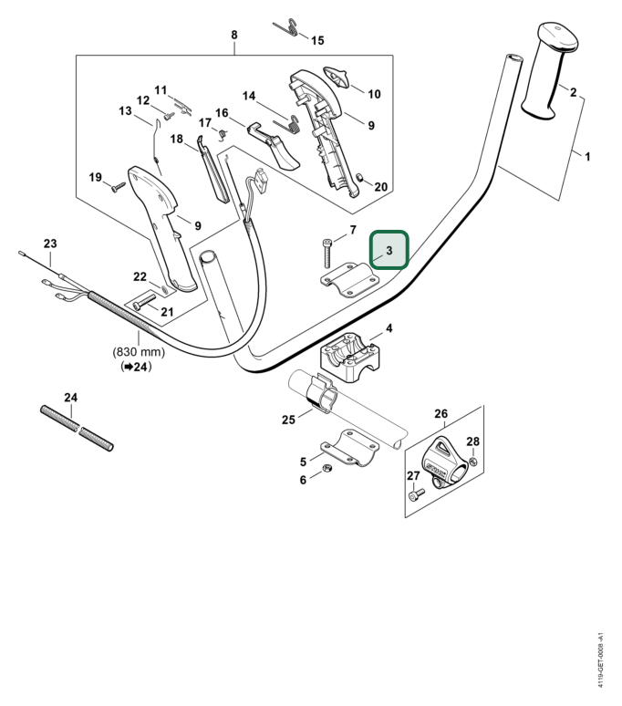 Schema tecnico STIHL FS 180, FS 160, ricambio 41377910900 evidenziato in posizione 3