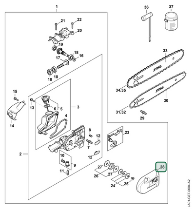 Schema tecnico STIHL HT 135, HTA 160.0, ricambio 41826401702 evidenziato in posizione 28