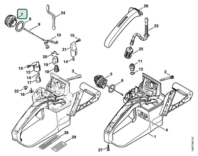 Schema tecnico STIHL 036 WVH, 036, 036 BR, 036 W, 036 Arctic, ricambio 00003500520 evidenziato in posizione 7