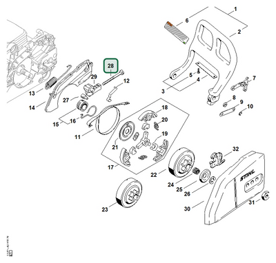 Schema tecnico STIHL MS 170-D, MS 170 C-E D, MS 170 2-MIX, MS 170, ricambio 11236641605 evidenziato in posizione 28