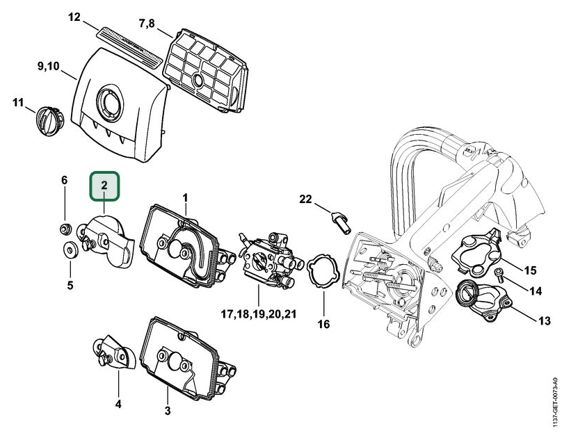 Schema tecnico STIHL MS 193 T, MS 193 TC-E, ricambio 11371216902 evidenziato in posizione 2