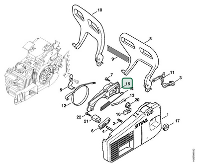 Schema tecnico STIHL 020 (1129), 020 T, ricambio 11296487700 evidenziato in posizione 15