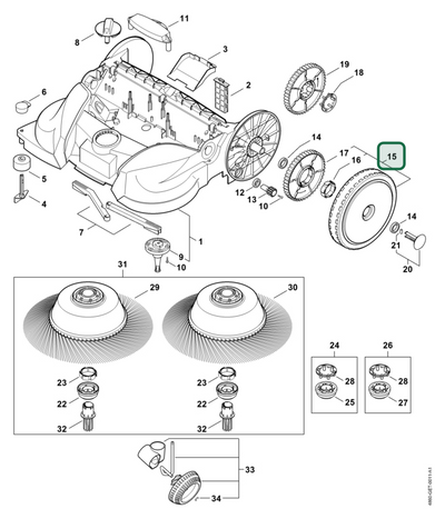 Schema tecnico STIHL KG 770, ricambio 48607307502 evidenziato in posizione 15