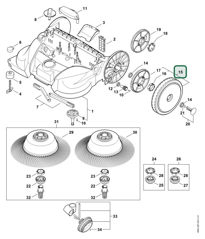 Schema tecnico STIHL KG 770, ricambio 48607307502 evidenziato in posizione 15