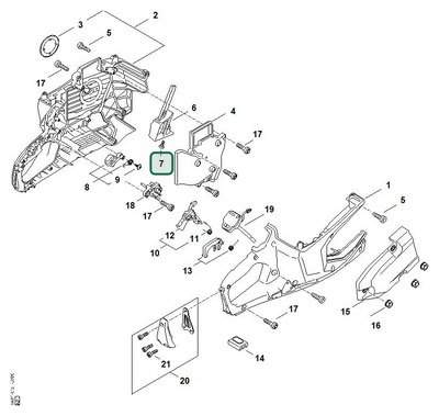 Schema tecnico STIHL TSA 500.0-B, ricambio 90223191028 evidenziato in posizione 7
