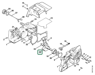 Schema tecnico STIHL 084 R, 084, 084 W, ricambio 11240300401 evidenziato in posizione 23