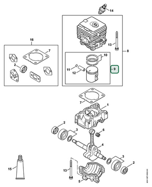 Schema tecnico STIHL BG 86-D, ricambio 42410302001 evidenziato in posizione 9