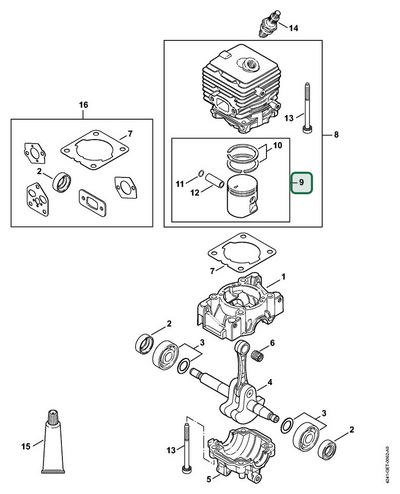 Schema tecnico STIHL BG 86-D, ricambio 42410302001 evidenziato in posizione 9