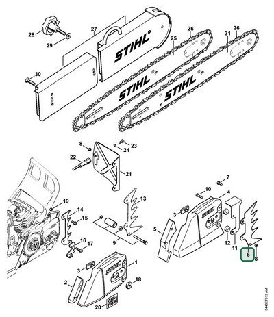 Schema tecnico STIHL MS 461, MS 461-VW, MS 461-R, ricambio 11286640502 evidenziato in posizione 6