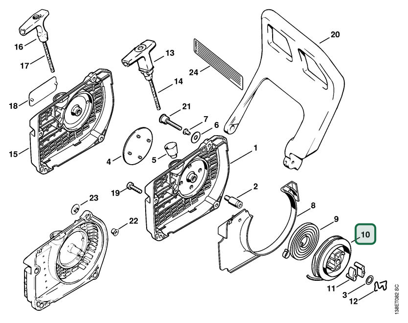 Schema tecnico STIHL 036 WVH, 036, 036 BR, 036 W, 036 Arctic, ricambio 11281950400 evidenziato in posizione 10