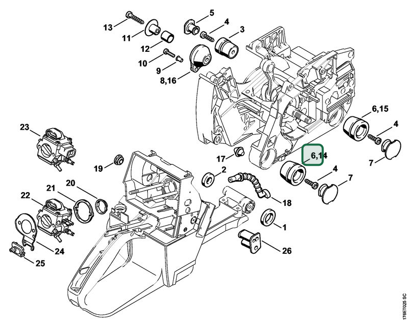Schema tecnico STIHL MS 460-R, MS 460-D, MS 460, ricambio 11217909904 evidenziato in posizione 6