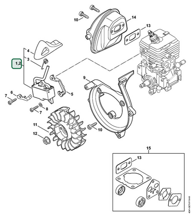 Schema tecnico STIHL BR 200, ricambio 42414001320 evidenziato in posizione 1