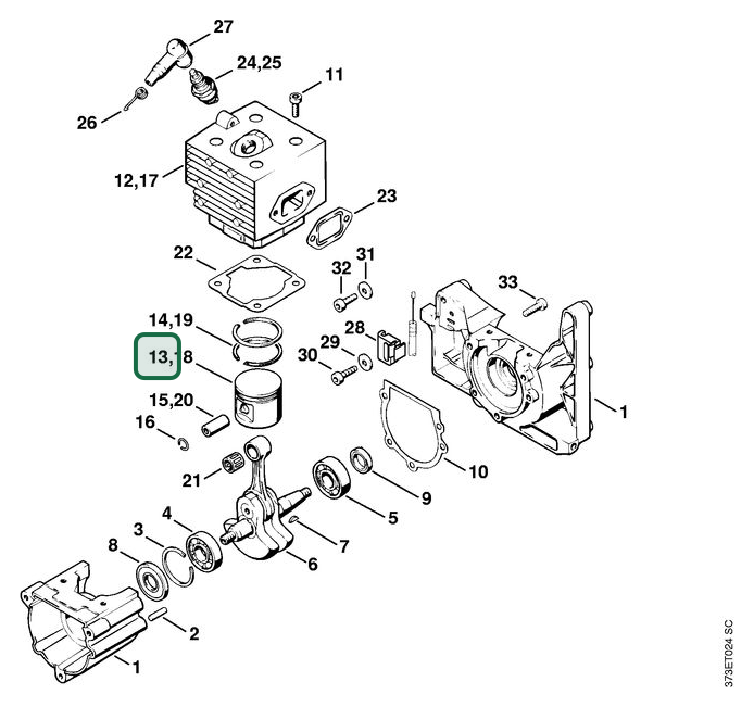 Schema tecnico STIHL BR 320 L, SR 320, ricambio 42030302000 evidenziato in posizione 13