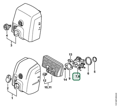 Schema tecnico STIHL MS 390, MS 310, ricambio 11271200650 evidenziato in posizione 7