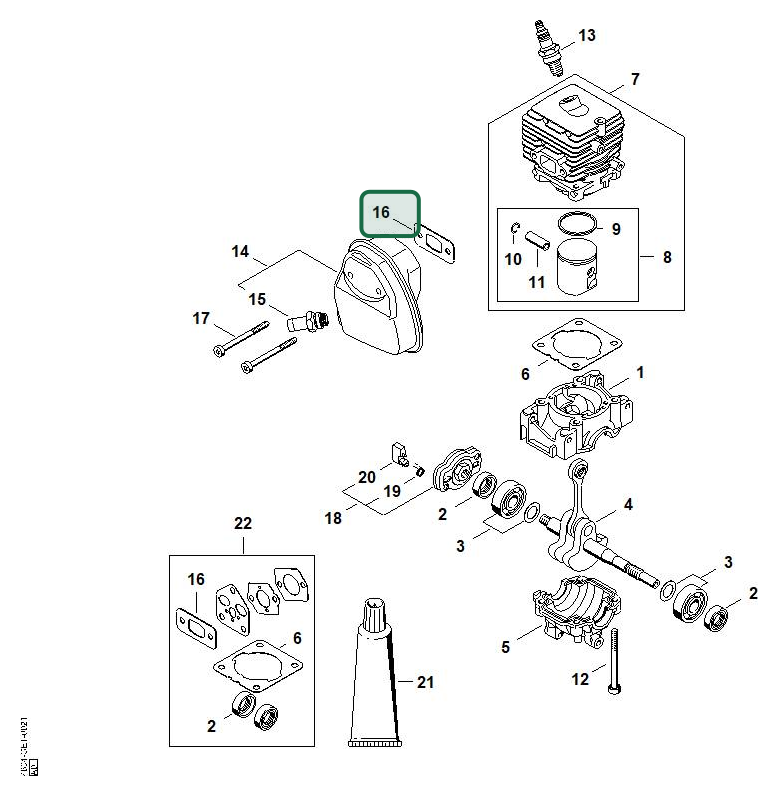 Schema tecnico STIHL MM 56, ricambio 41441490600 evidenziato in posizione 16
