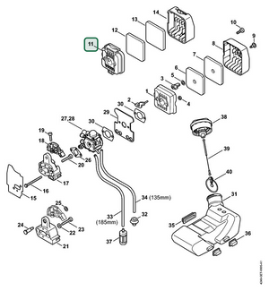 Schema tecnico STIHL PC 70, ricambio 41371402801 evidenziato in posizione 11