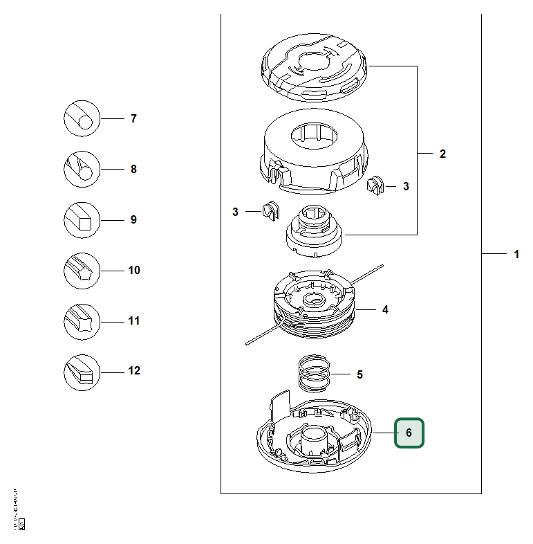 Schema tecnico STIHL Testa falciante AutoCut C 12-2, ricambio 40107139700 evidenziato in posizione 6