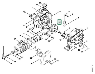 Schema tecnico STIHL 041 FB, ricambio 11100300400 evidenziato in posizione 15