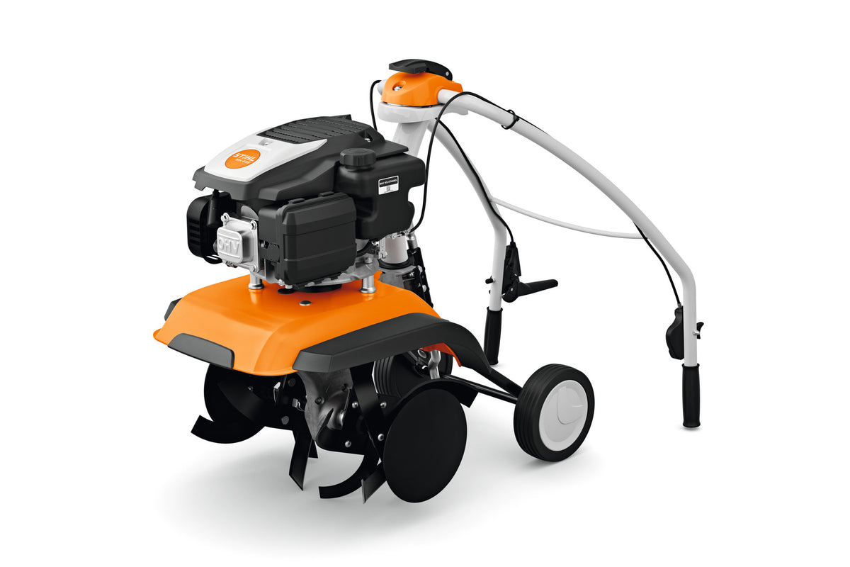 Motozappa Stihl MH 445 con motore, zappette, ruote posteriori e stegola