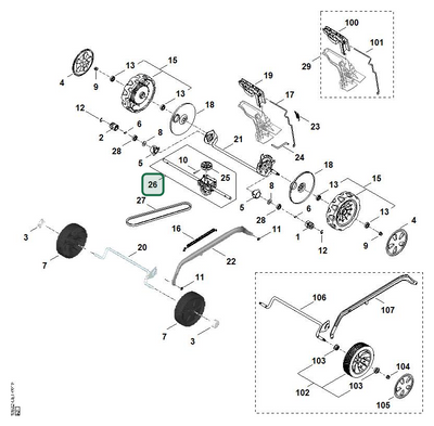 Schema tecnico STIHL RM 253.3 T, ricambio WB226400110 evidenziato in posizione 26