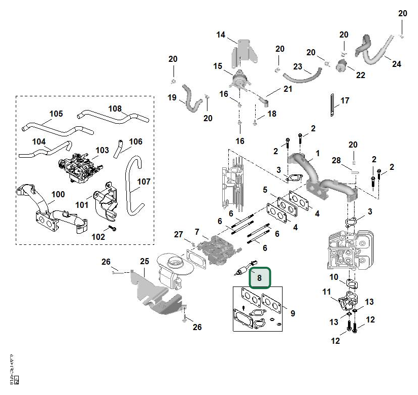 Schema tecnico STIHL Motore a scoppio, ricambio 00041205101 evidenziato in posizione 8