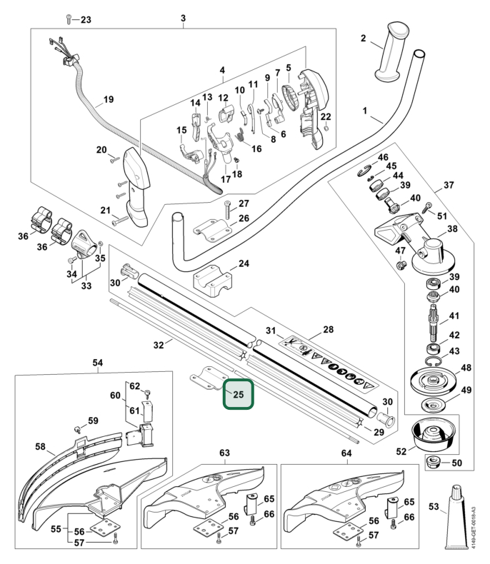 Schema tecnico STIHL FS 94 C-E, ricambio 41307910606 evidenziato in posizione 25