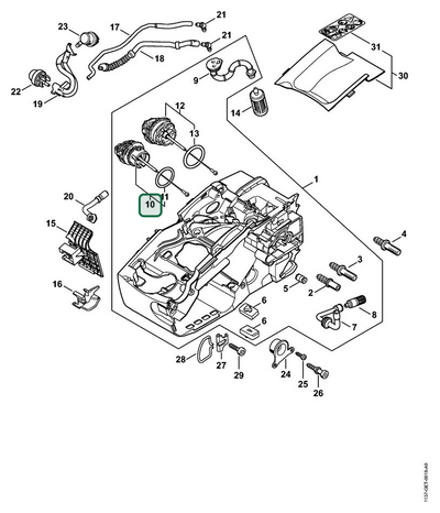 Schema tecnico STIHL MS 194 T, MS 194 TC-E, ricambio 00003500537 evidenziato in posizione 10