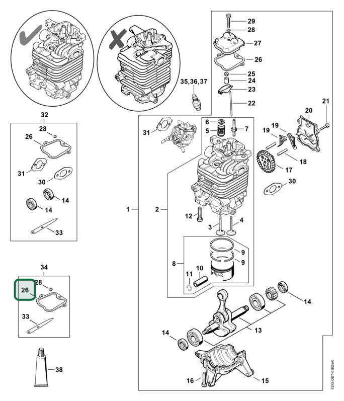 Schema tecnico STIHL BR 600, BR 700, BR 500, ricambio 42820290501 evidenziato in posizione 26