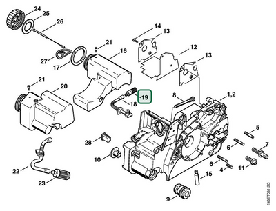 Schema tecnico STIHL 018 C, 018, ricambio 11236403800 evidenziato in posizione 19