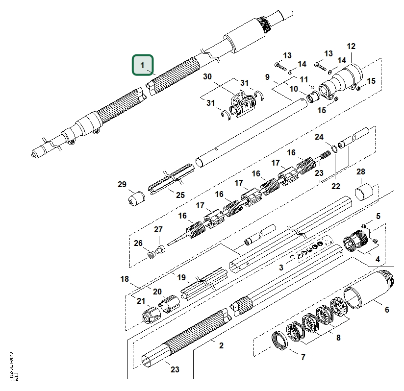 Schema tecnico STIHL HT 133, HT 103, ricambio 41827107131 evidenziato in posizione 1