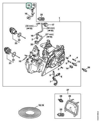 Schema tecnico STIHL MS 181 C-BE, ricambio 11393587706 evidenziato in posizione 12