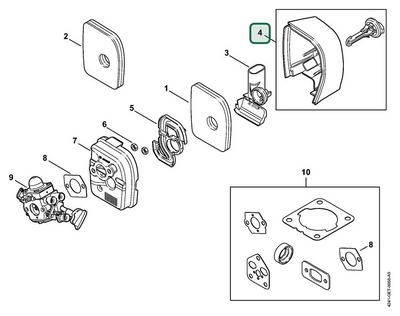 Schema tecnico STIHL BG 86-D, ricambio 42411401000 evidenziato in posizione 4