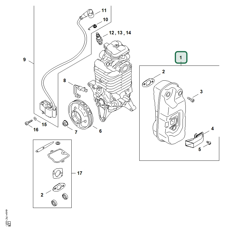 Schema tecnico STIHL BR 800 C-E, ricambio 42831400610 evidenziato in posizione 1