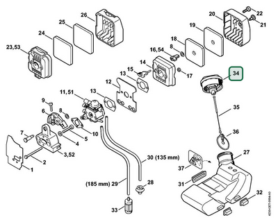 Schema tecnico STIHL FH 75, HL 75, HL 75 K, ricambio 41283500505 evidenziato in posizione 34