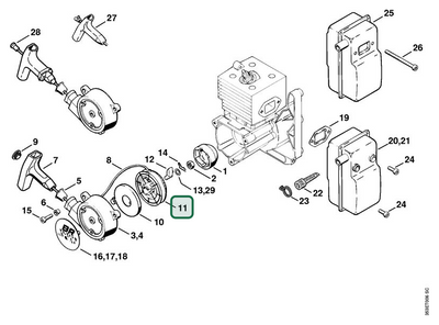 Schema tecnico STIHL BR 320 L, BR 400, ricambio 41191950400 evidenziato in posizione 11