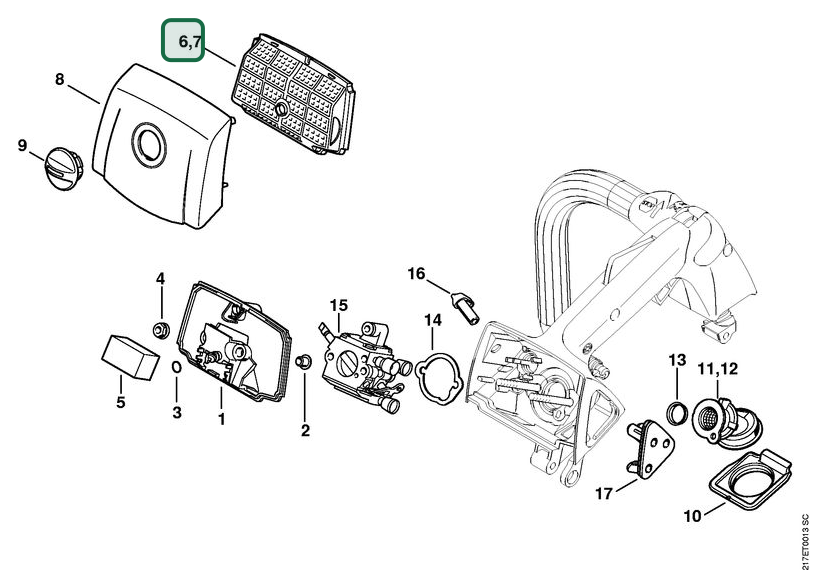 Schema tecnico STIHL MS 192 T, MS 192 TC-E, ricambio 11371201600 evidenziato in posizione 6