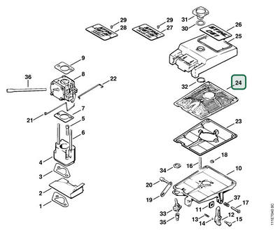 Schema tecnico STIHL 051 Q, 051, ricambio 11111201601 evidenziato in posizione 24