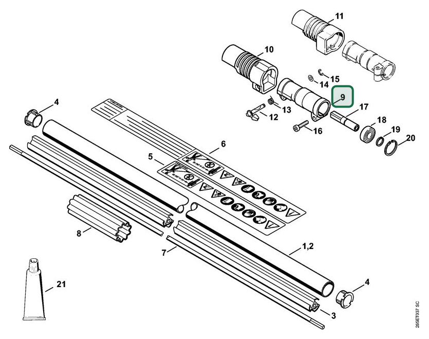 Schema tecnico STIHL FR 85, ricambio 41281600501 evidenziato in posizione 9