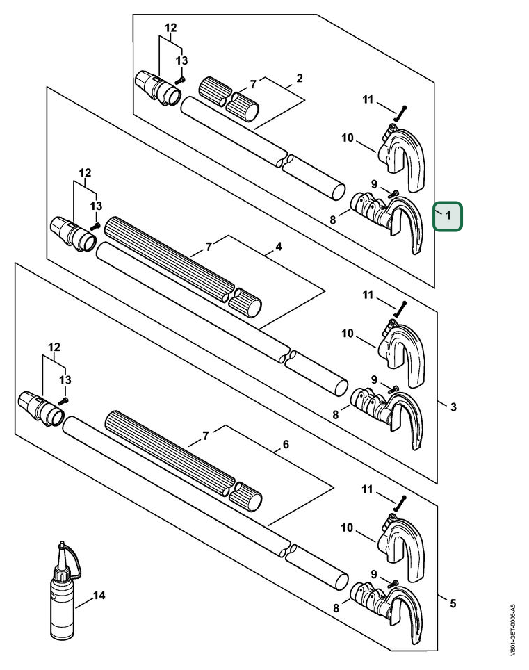 Schema tecnico STIHL SP 482, SP 452, ricambio VB017107101 evidenziato in posizione 1