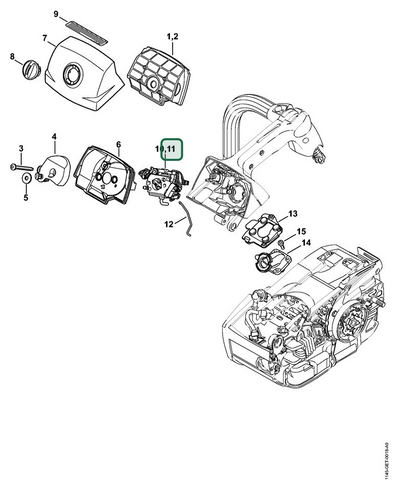 Schema tecnico STIHL MS 201 TC-M, ricambio 11451200627 evidenziato in posizione 11