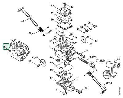 Schema tecnico STIHL MS 250 C-B, MS 230 C-B, MS 230, MS 250, ricambio 11231200606 evidenziato in posizione 2
