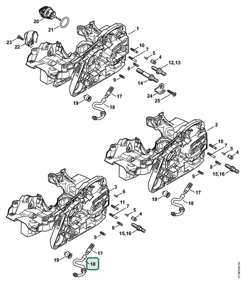 Schema tecnico STIHL MS 291 C-BEQ, MS 271 C-BE, MS 271, MS 291, MS 291 C-BE, ricambio 11416479401 evidenziato in posizione 18