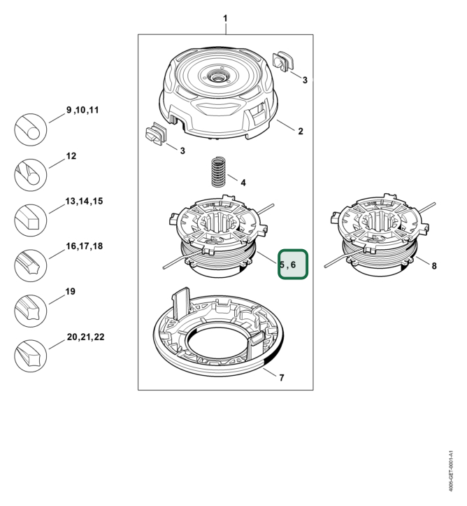 Schema tecnico STIHL Testa falciante AutoCut 56-2, ricambio 40037133001 evidenziato in posizione 6