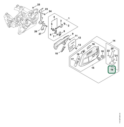 Schema tecnico STIHL MS 500i-W, MS 500i, ricambio 00006600801 evidenziato in posizione 19