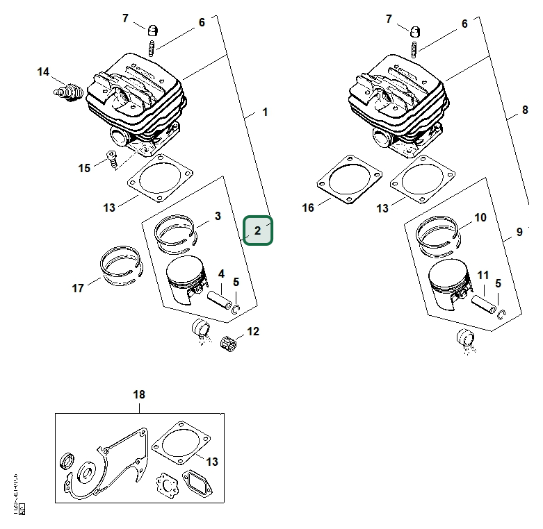 Schema tecnico STIHL 034, ricambio 11250302002 evidenziato in posizione 2
