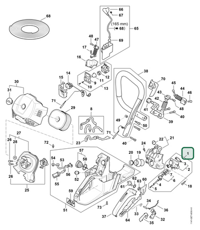 Schema tecnico STIHL MS 500i-W, ricambio 11471300102 evidenziato in posizione 1