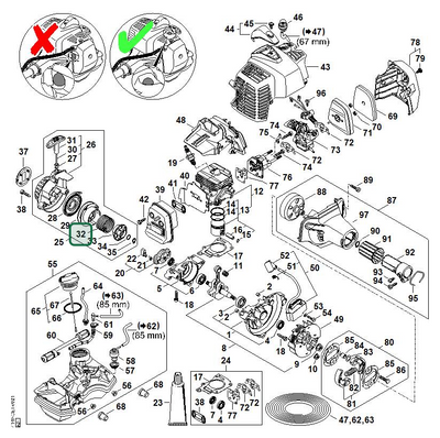 Schema tecnico STIHL HL 94 C-E, FS 94 C-E, FS 94 RC-E, HL 91 KC-E, HL 94 KC-E, ricambio 41491953500 evidenziato in posizione 32