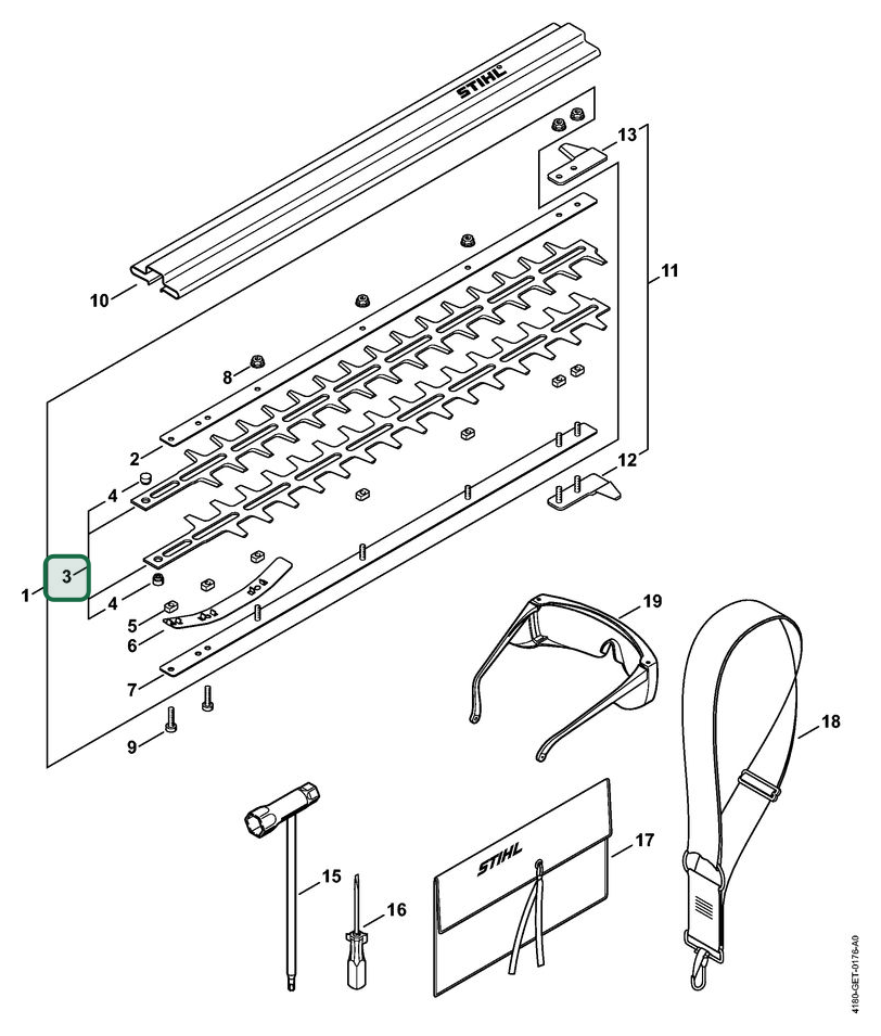 Schema tecnico STIHL HL 95, HL 95 K, ricambio 42307106053 evidenziato in posizione 3